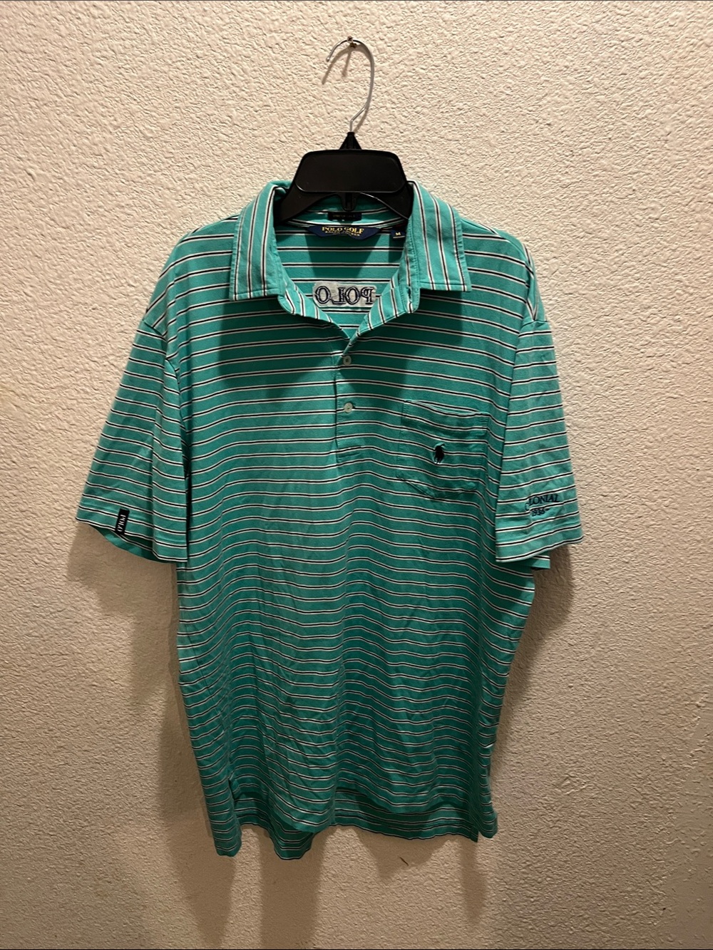 Polo by Ralph Lauren Men’s Teal and White Striped Polo Shirt